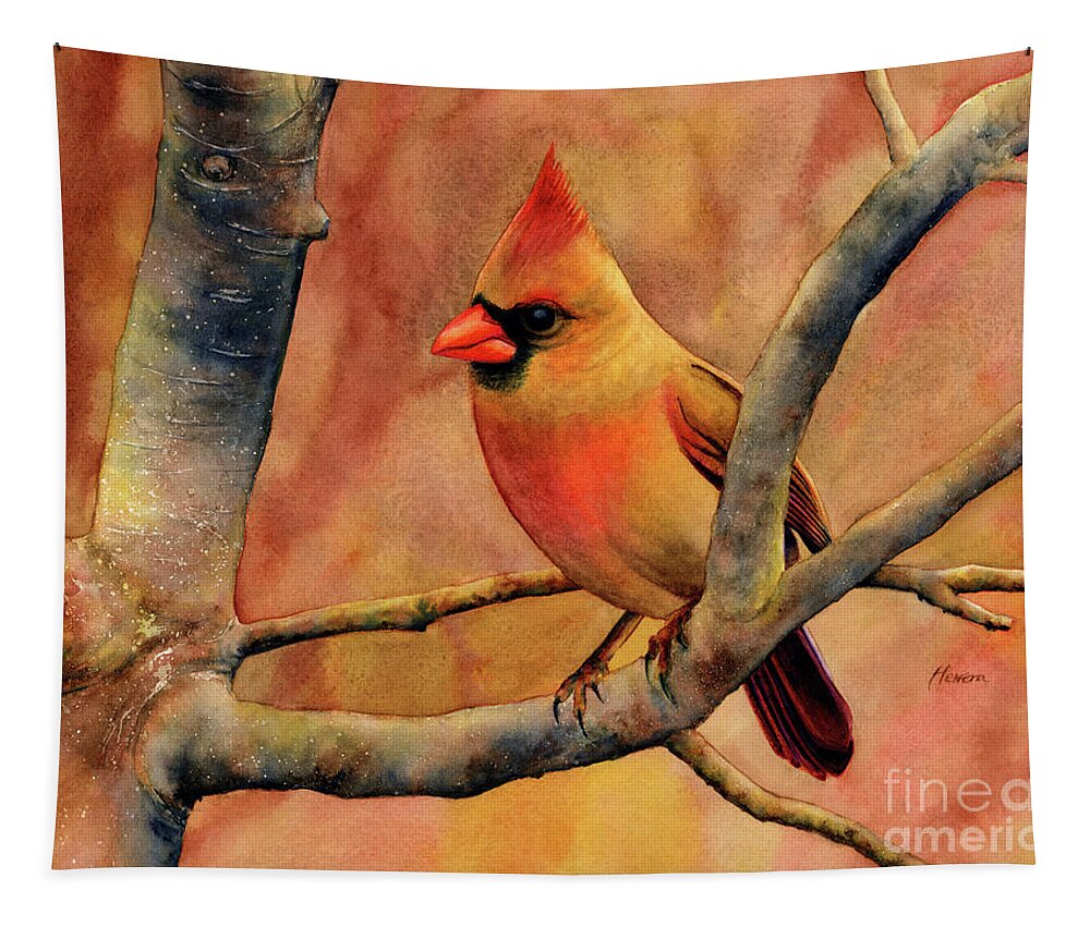 Cardinal Tapestry featuring the painting Northern Cardinal II by Hailey E Herrera