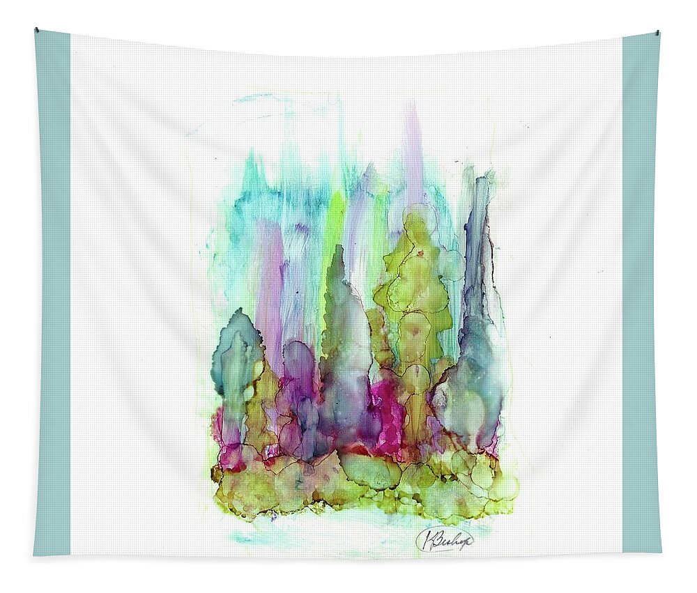 Landscape Tapestry featuring the painting Northern Lights by Katy Bishop