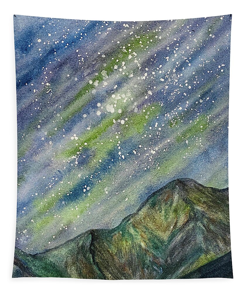 Northern Lights Tapestry featuring the painting Northern Lights Obstruction Point by Lisa Neuman