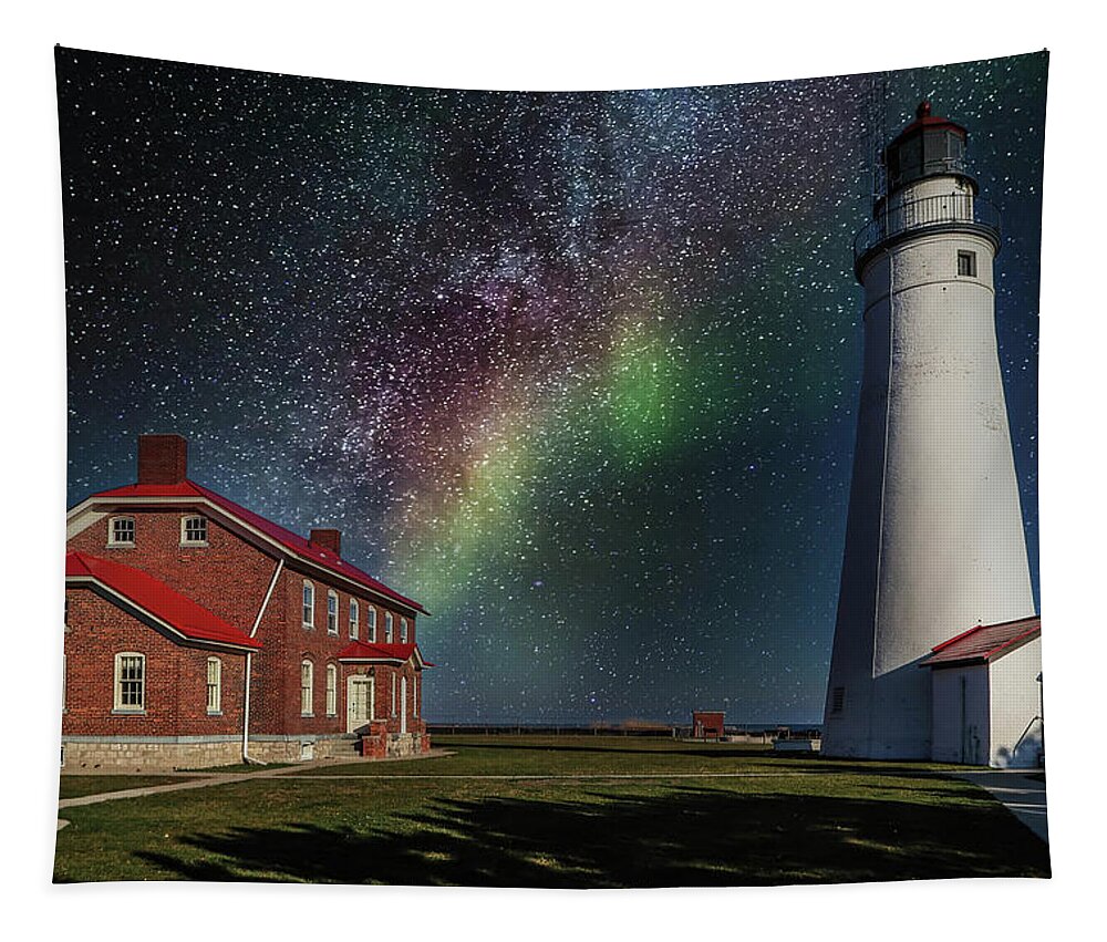 Northernmichigan Tapestry featuring the photograph Northern Sky Lighthouse IMG_3672 HRes by Michael Thomas