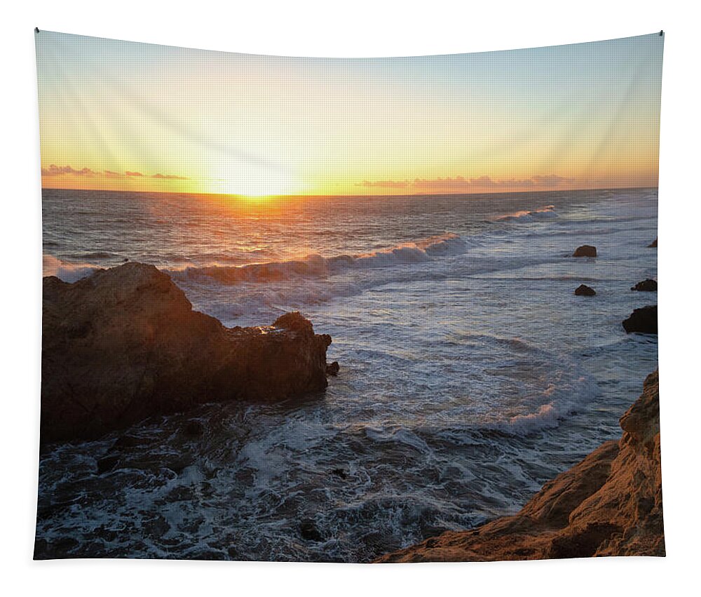 Beach Tapestry featuring the photograph November Sunset over the Pacific Ocean by Matthew DeGrushe