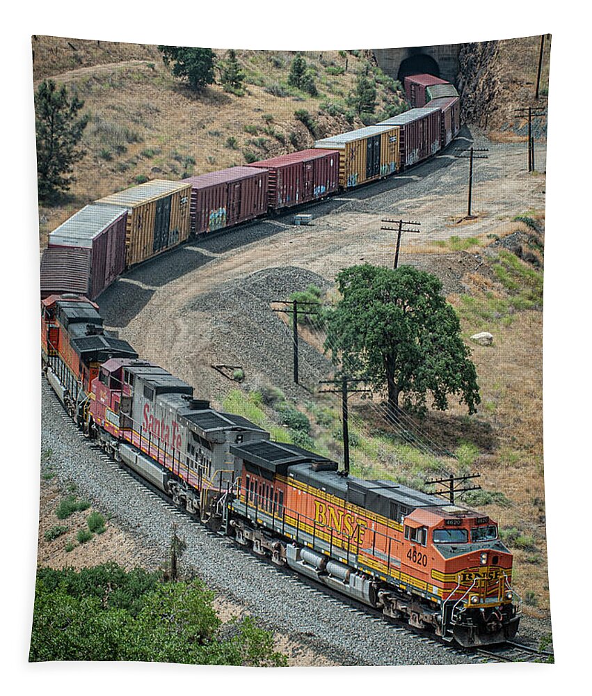 Railroad Tapestry featuring the photograph BNSF 4620 leads a mixed freight through the Tehachapi mountains by Jim Pearson