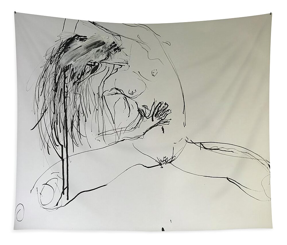 Nude Tapestry featuring the drawing Nude Covid Days by Elizabeth Parashis