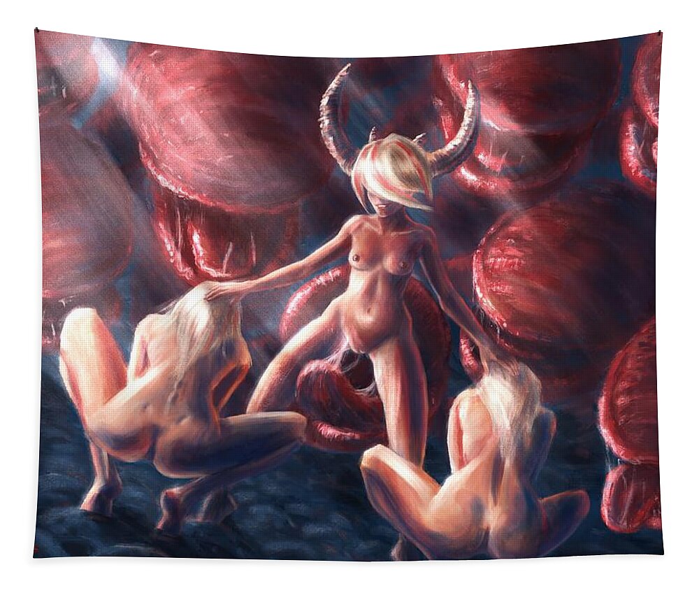 Nude Girl Alien sex Dragon Erotic Dark Fantasy Lesbian pussy Art boobs Monster hentai Space Vagina Tapestry by Michael Milotvorsky picture