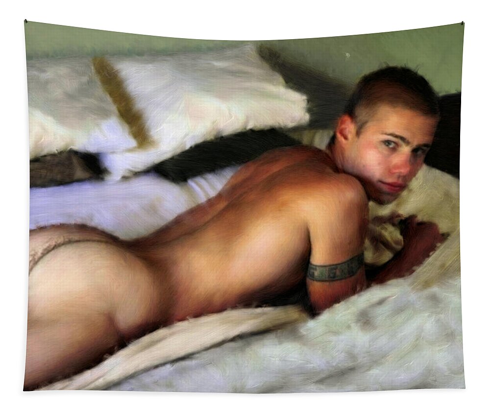 Nude Tapestry featuring the painting Nude on a Bed by Troy Caperton