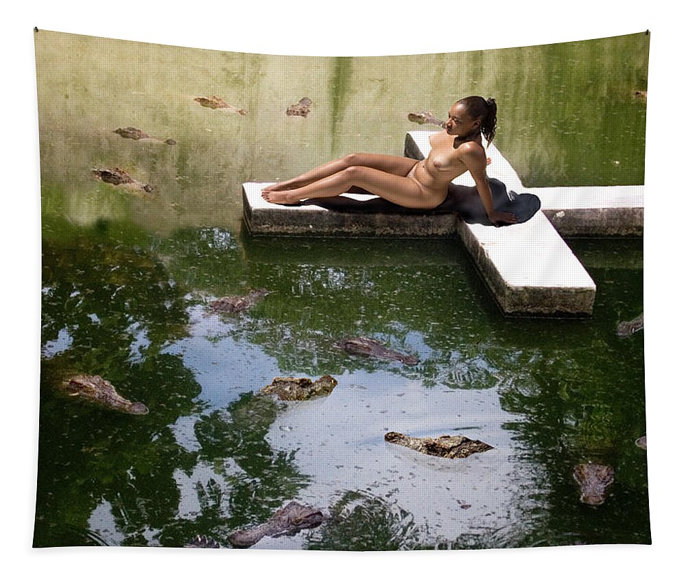 Nude Tapestry featuring the photograph Nude with Crocodiles by Mark Gomez