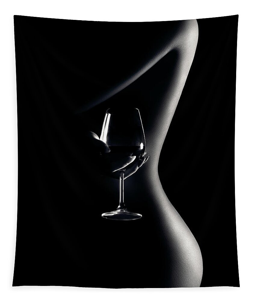 Woman Tapestry featuring the photograph Nude woman red wine 3 by Johan Swanepoel