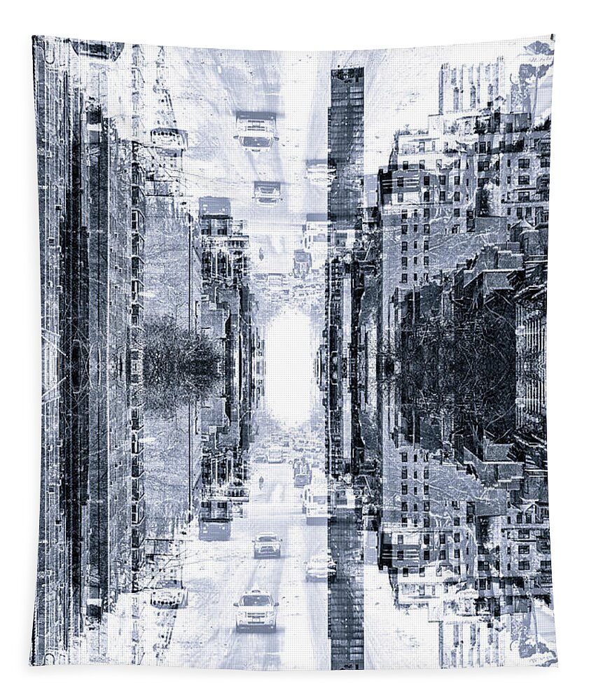 Nyc Tapestry featuring the digital art NYC Reflection - Babyblue Winter Day by Philippe HUGONNARD