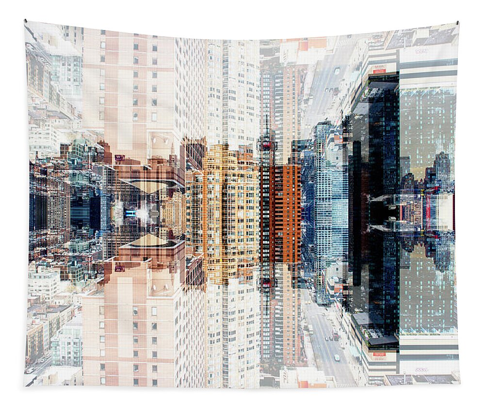 Nyc Tapestry featuring the digital art NYC Reflection - Times SQ Buildings by Philippe HUGONNARD