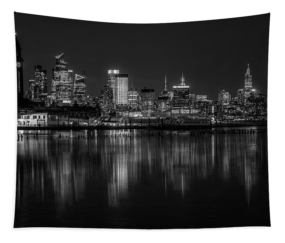Nyc Tapestry featuring the photograph NYC Skyline USA BW by Susan Candelario