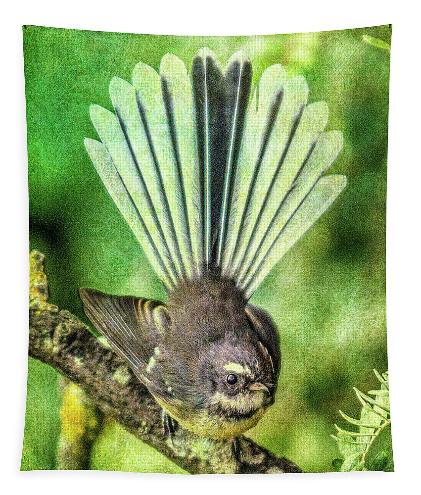 Bird Tapestry featuring the photograph N.Z. Fantail 2 by Roseanne Jones