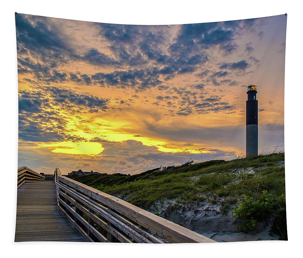 Oak Island Tapestry featuring the photograph Oak Island Lighthouse Sunset by Nick Noble