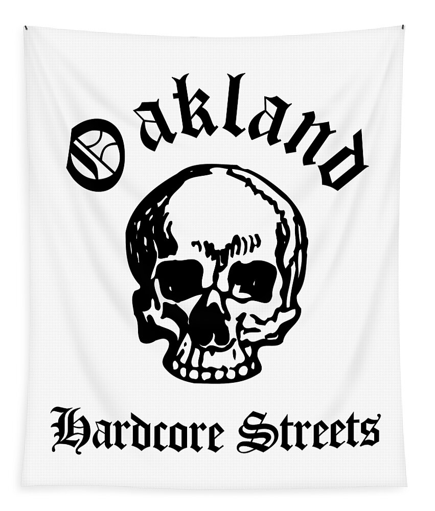 Oakland Tapestry featuring the drawing Oakland California Hardcore Streets Urban Streetwear White Skull, Super Sharp PNG by Kathy Anselmo
