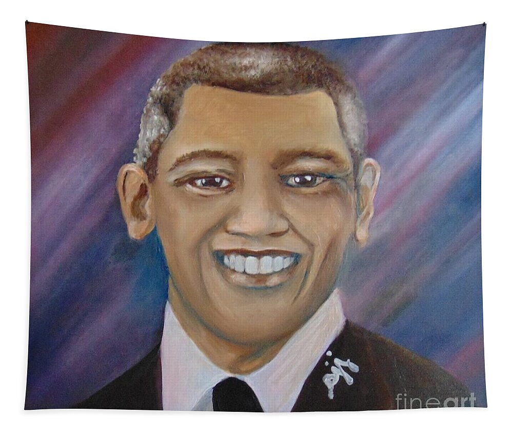 Presidents Tapestry featuring the painting Obama Portrait by Saundra Johnson