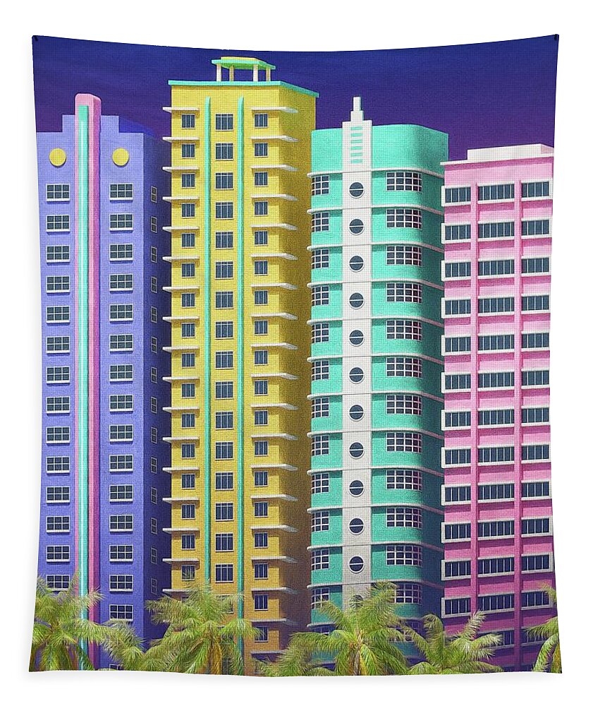 Miami Tapestry featuring the digital art Ocean Drive Central Park by Bespoke Cube