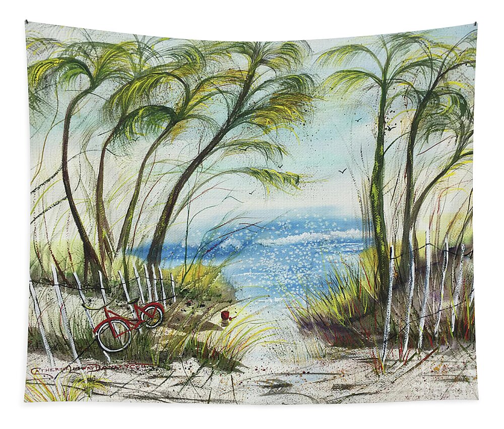 Seascape Tapestry featuring the painting Delray Dunes with Palm Trees by Catherine Ludwig Donleycott