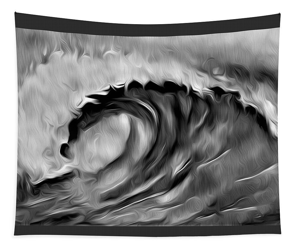 Ocean Wave Tapestry featuring the digital art Ocean Wave Abstract - B/W by Ronald Mills