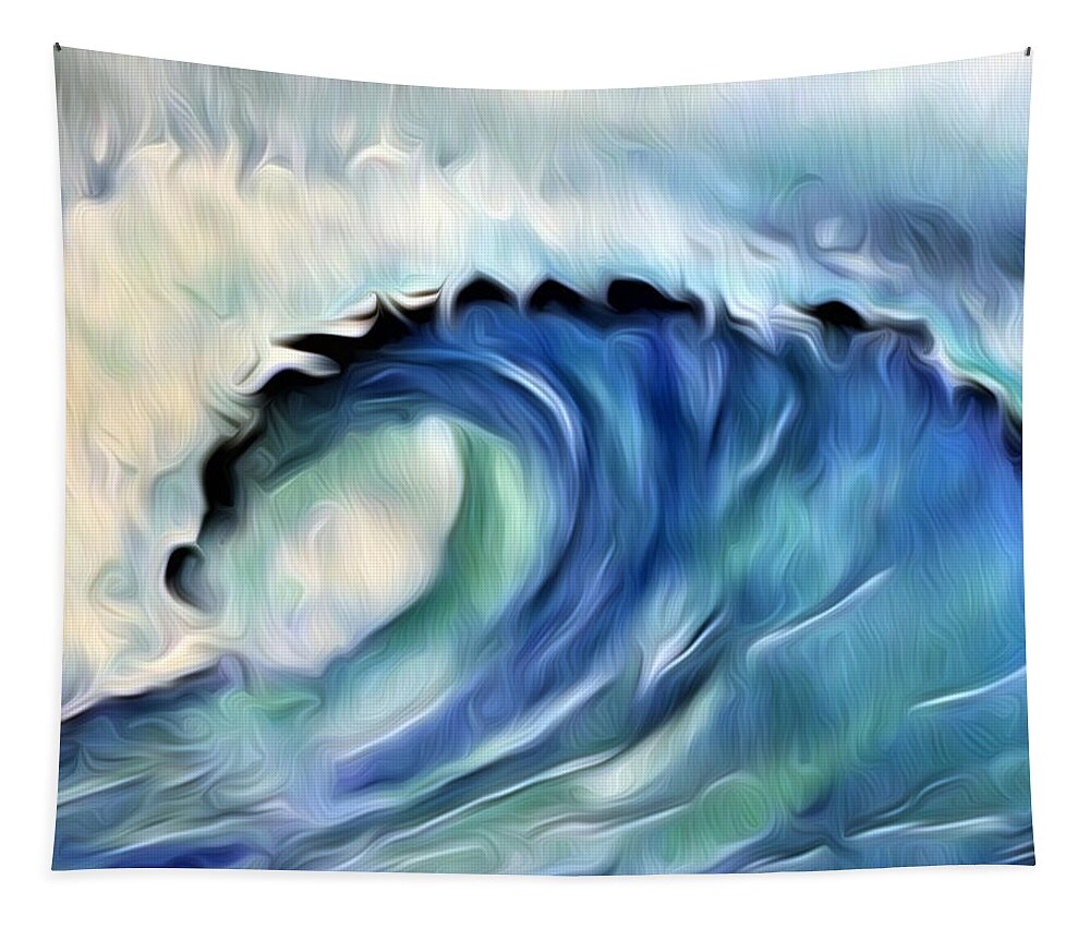 Ocean Wave Tapestry featuring the digital art Ocean Wave Abstract - Blue by Ronald Mills