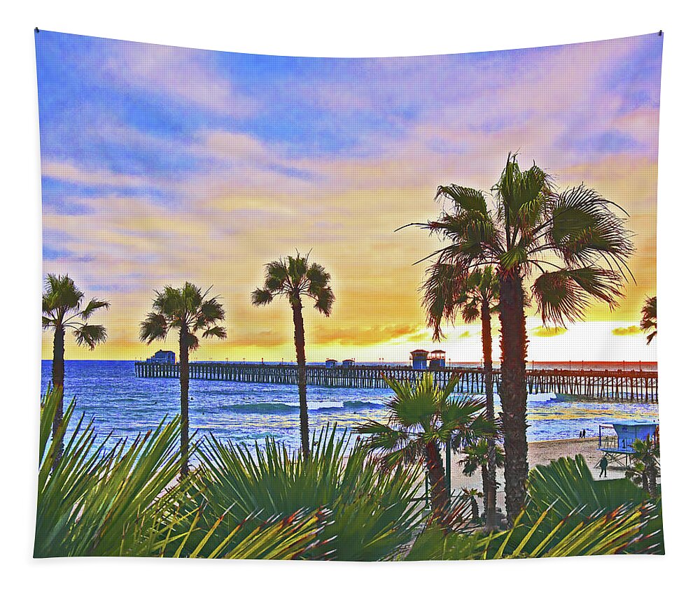 Oceanside Tapestry featuring the photograph Oceanside Pier, Sunset, California by Don Schimmel