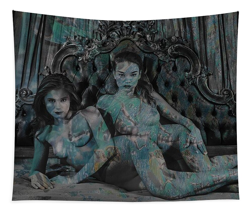 Magicvan Tapestry featuring the digital art Oceanware Sisters by Stephane Poirier