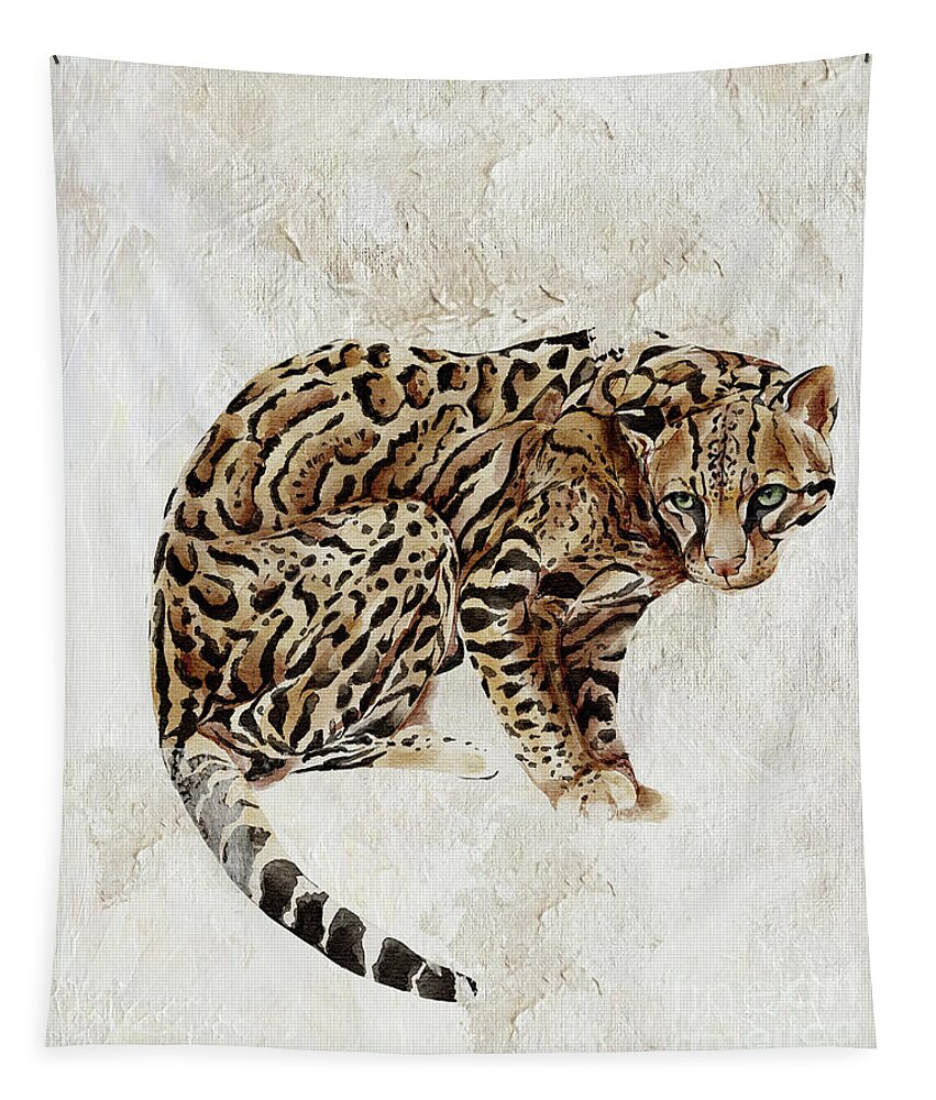 Ocelot Tapestry featuring the painting Ocelot Wild Cat Animal Painting by Garden Of Delights