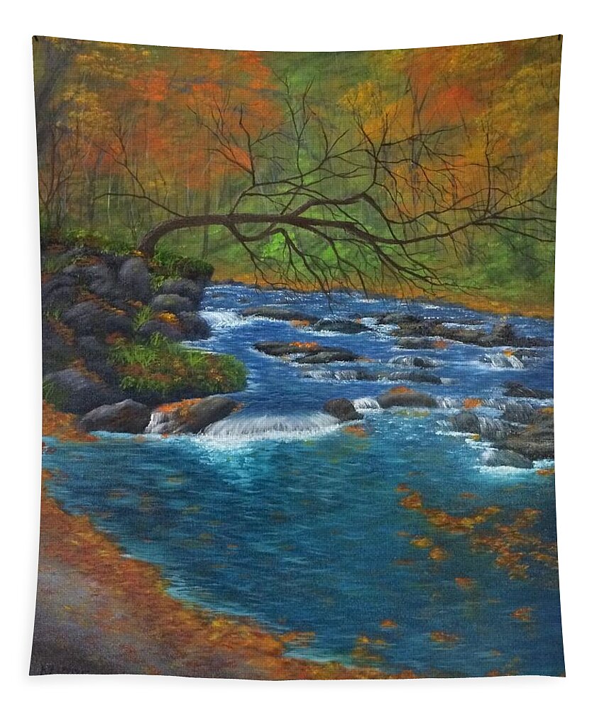 River Tapestry featuring the painting Oconaluftee River by Marlene Little