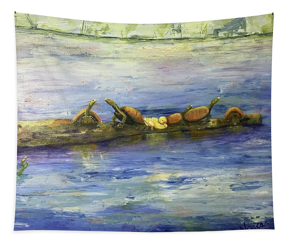 Turtles Tapestry featuring the painting Odd Duck by Deborah Naves