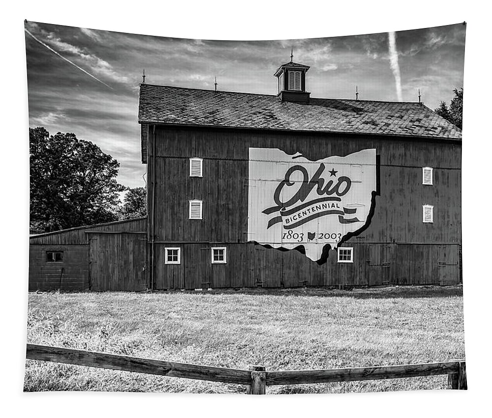 Ohio Wall Art Tapestry featuring the photograph Ohio Bicentennial Barn - Delaware County Black and White by Gregory Ballos