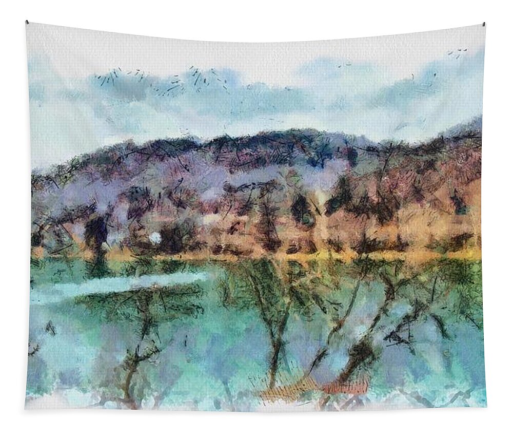 River Tapestry featuring the mixed media Ohio River by Christopher Reed