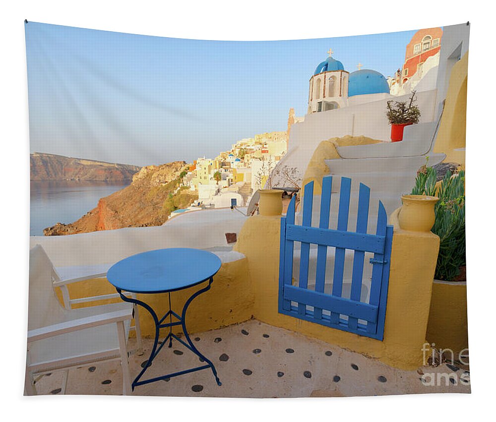 Santorini Tapestry featuring the photograph Oia, small inner yard by Anastasy Yarmolovich