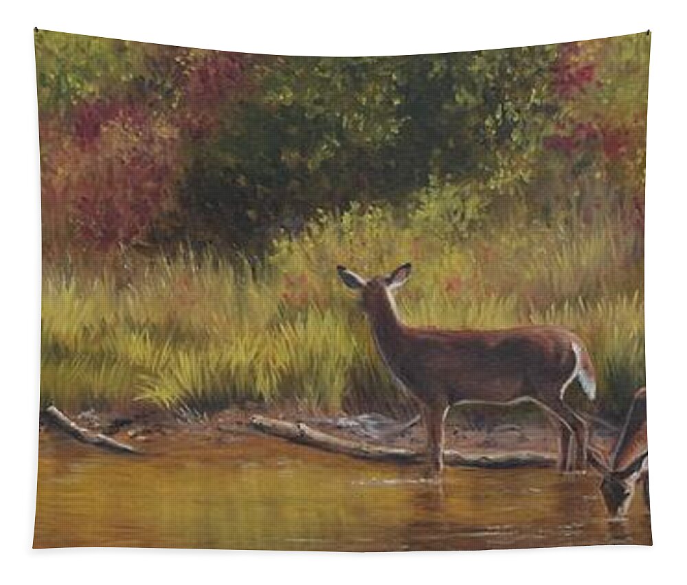 Deer Tapestry featuring the painting Oil On Birch by Tammy Taylor