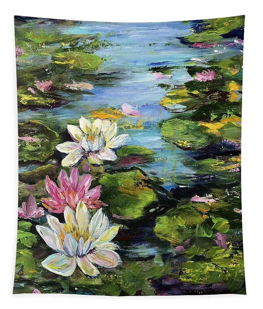 Water Lilies Tapestry featuring the painting Okefenokee Water Lilies by Barbara Pirkle