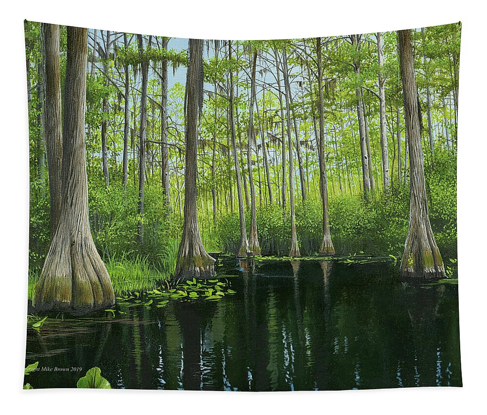 Swamp Tapestry featuring the painting Okekenokee Swamp by Mike Brown