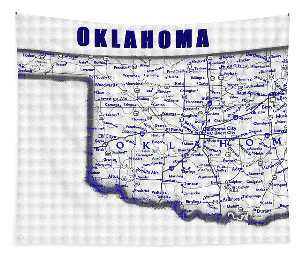 Oklahoma Tapestry featuring the digital art Oklahoma blue print work by David Lee Thompson