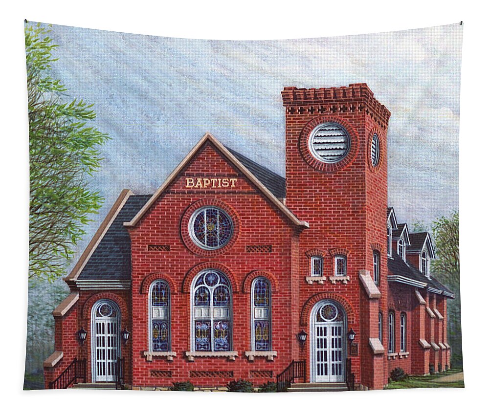 Architectural Landscape Tapestry featuring the painting Old 1895 Sanctuary First Baptist Church by George Lightfoot