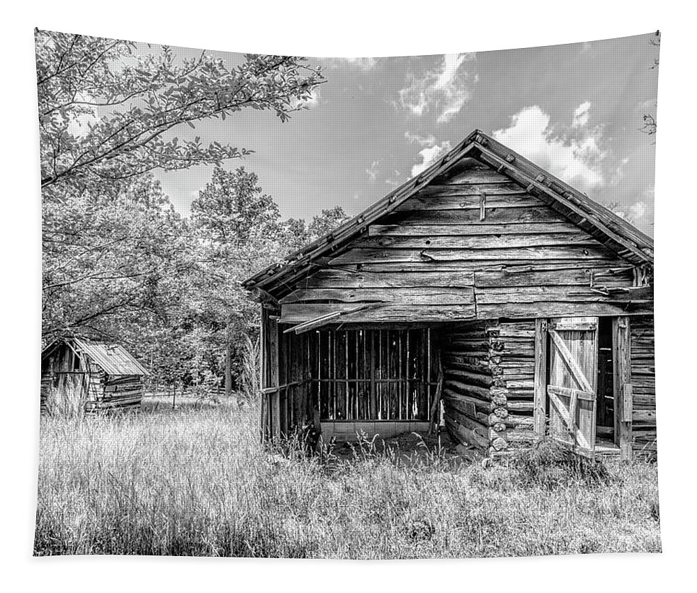 Black Tapestry featuring the photograph Old Barns at Buckley Vineyards Black and White by Debra and Dave Vanderlaan