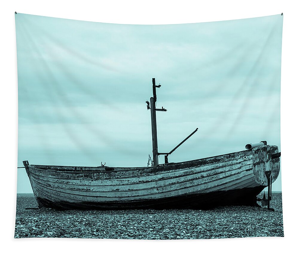 Aldeburgh Tapestry featuring the photograph Old Boat in Cyan by John Paul Cullen