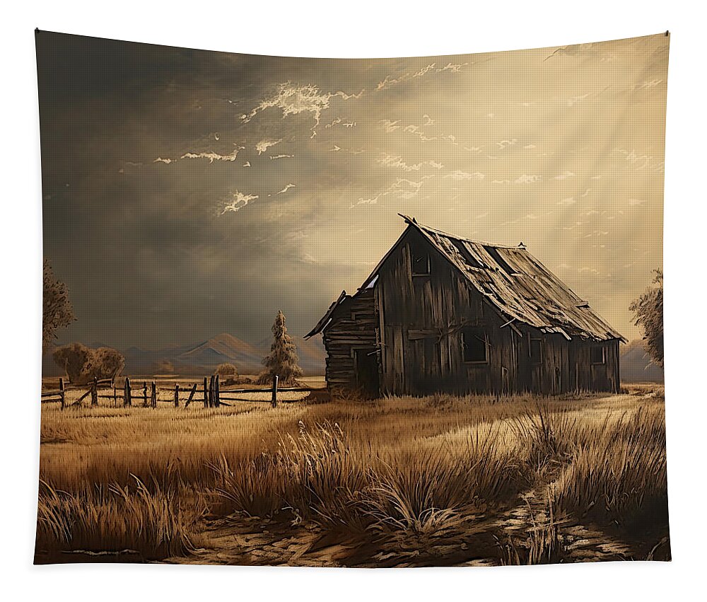 Old Barn Tapestry featuring the painting Old But Stately -Old Barn Artwork by Lourry Legarde