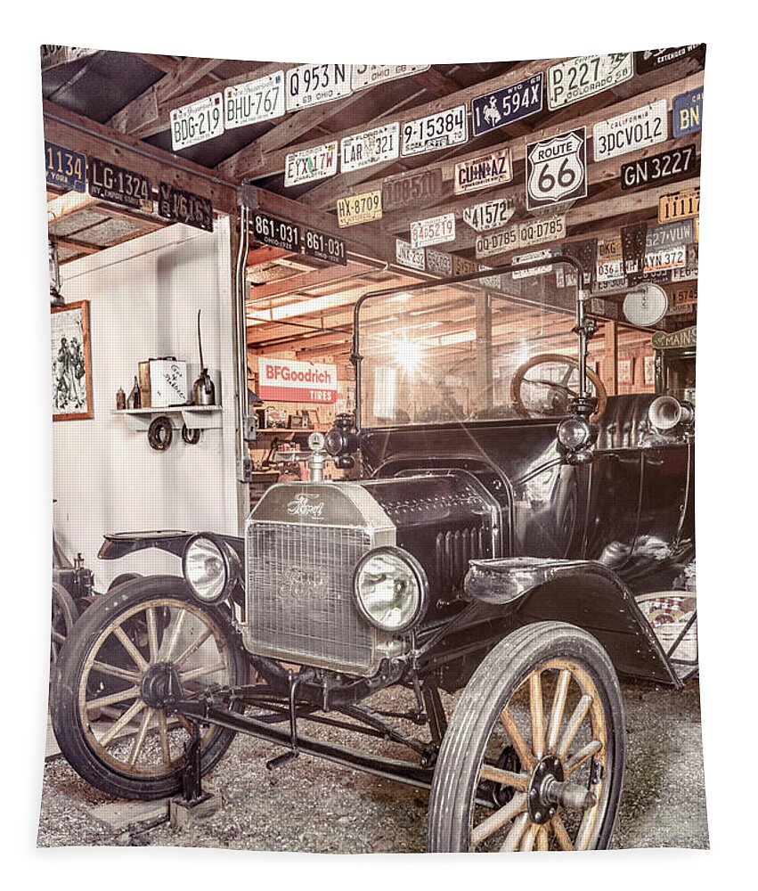 Old Tapestry featuring the photograph Old Classic in the Country Garage by Debra and Dave Vanderlaan