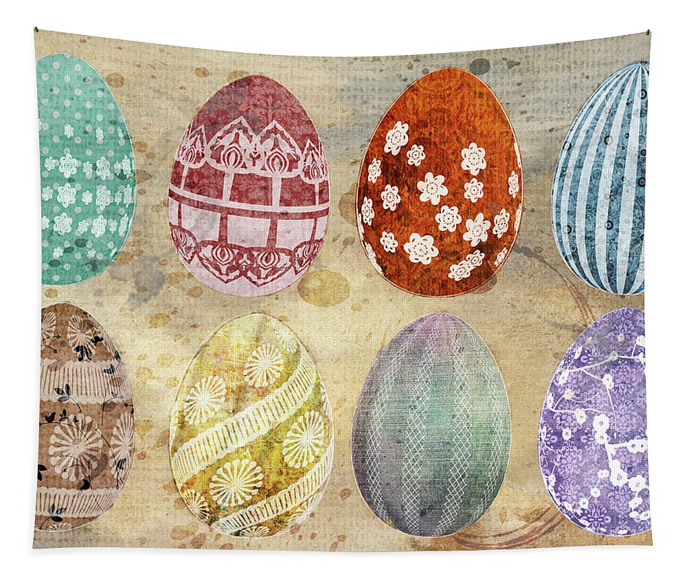 Easter Tapestry featuring the mixed media Old Fashioned Easter Eggs by Moira Law