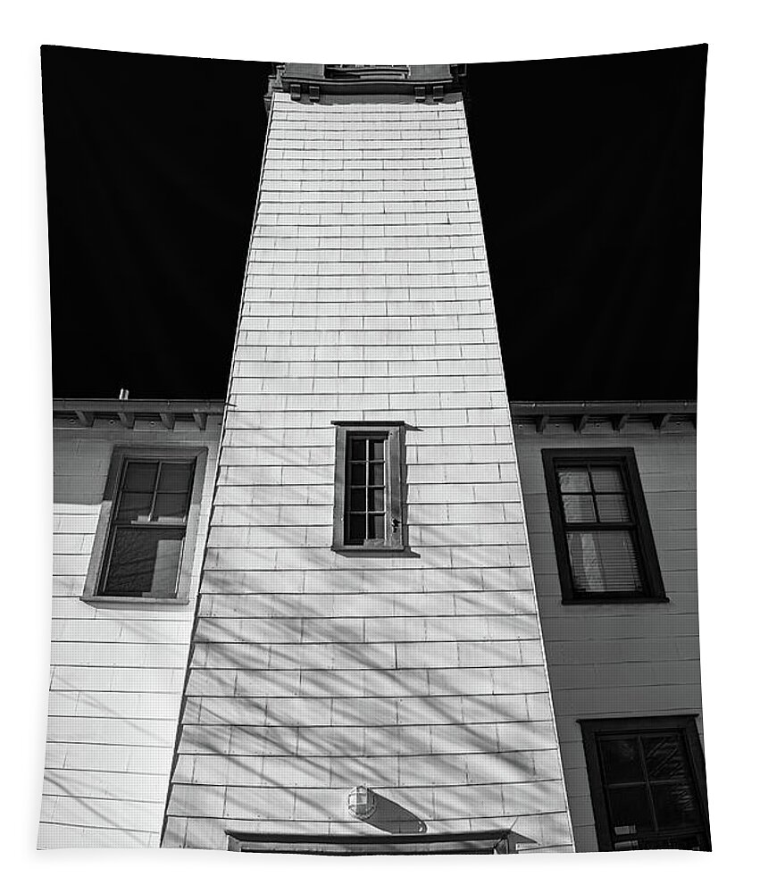 Fulton Ferry Landing Tapestry featuring the photograph Old Fireboat House at Fulton Ferry Landing Brooklyn New York City Black and White by David Smith