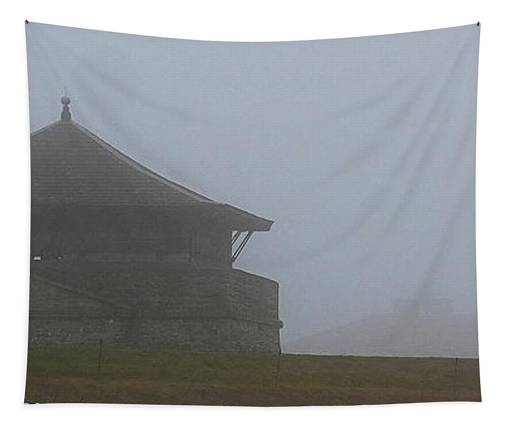 Old Fort Niagara Redoubt Tapestry featuring the photograph Old Fort Niagara Redoubt in the Fog by fototaker Tony