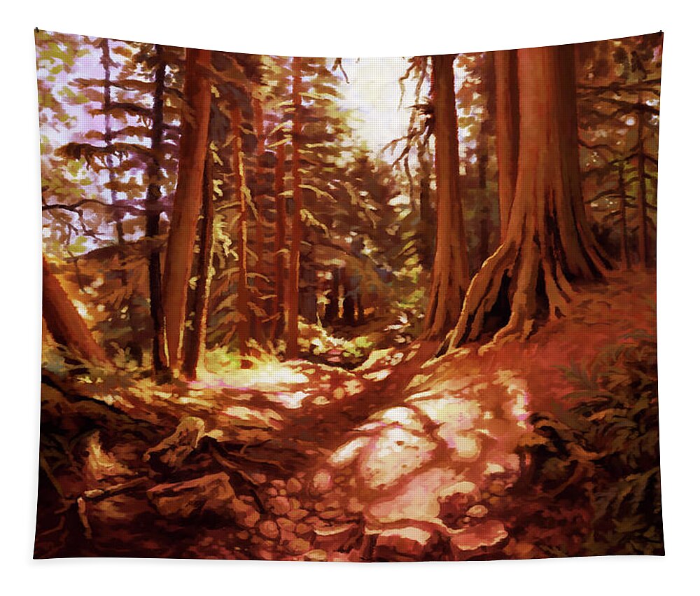 Forest Tapestry featuring the painting Old growth forest by Hans Neuhart