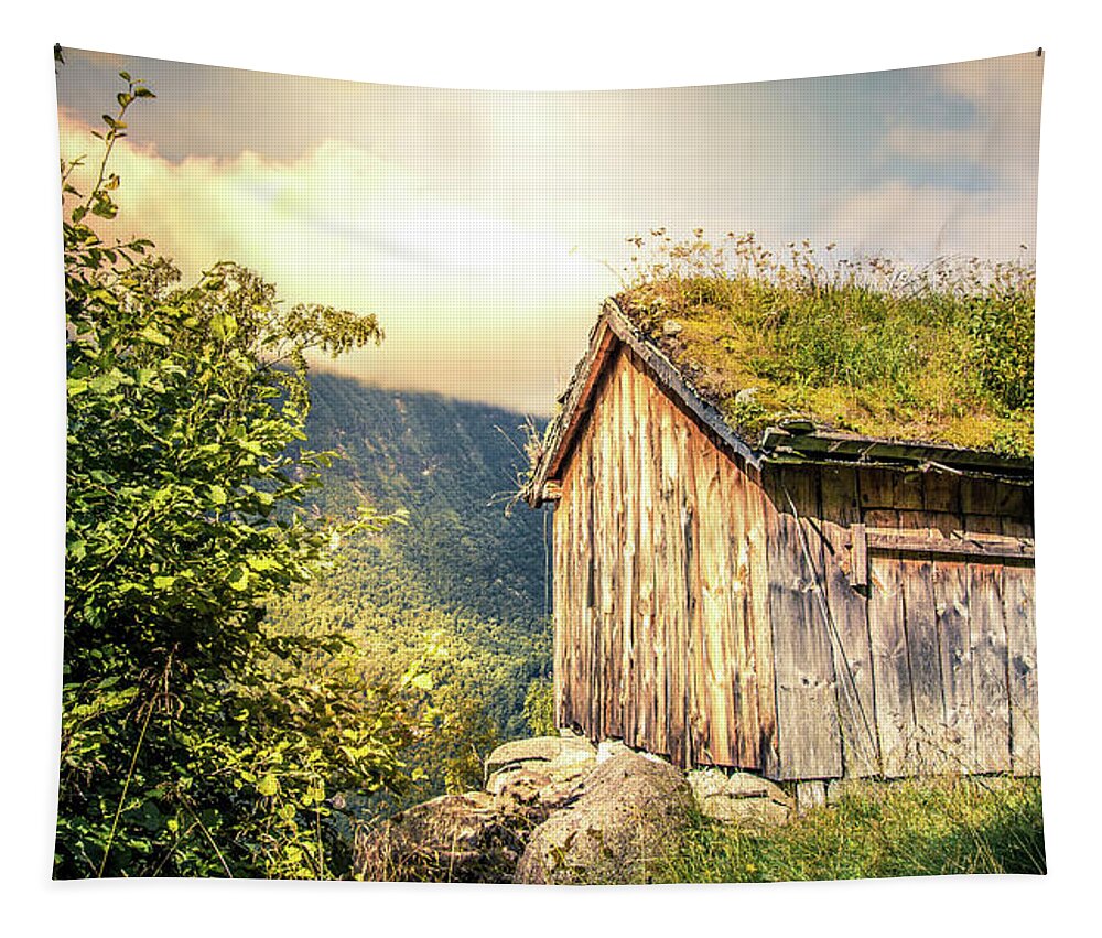 Old Tapestry featuring the photograph Old Mountain Cabin by Nicklas Gustafsson