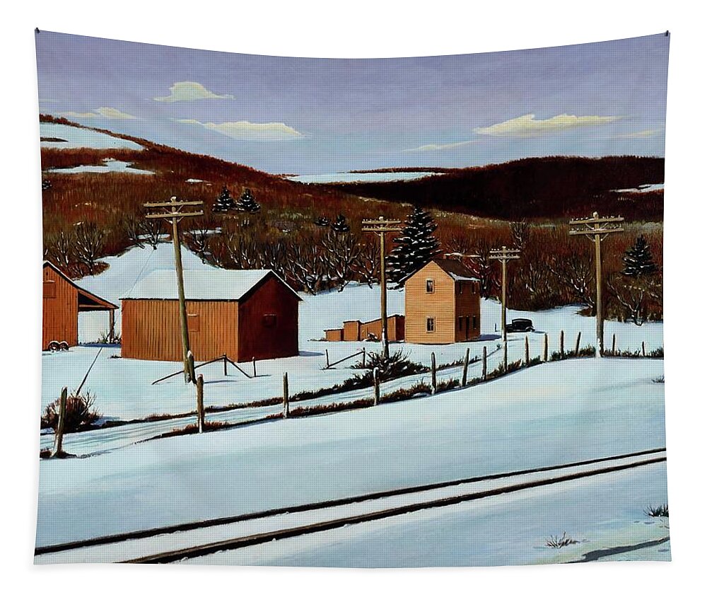 Pennsylvania Tapestry featuring the painting Old Pennsylvania Farm in Winter by Arthur E Cederquist