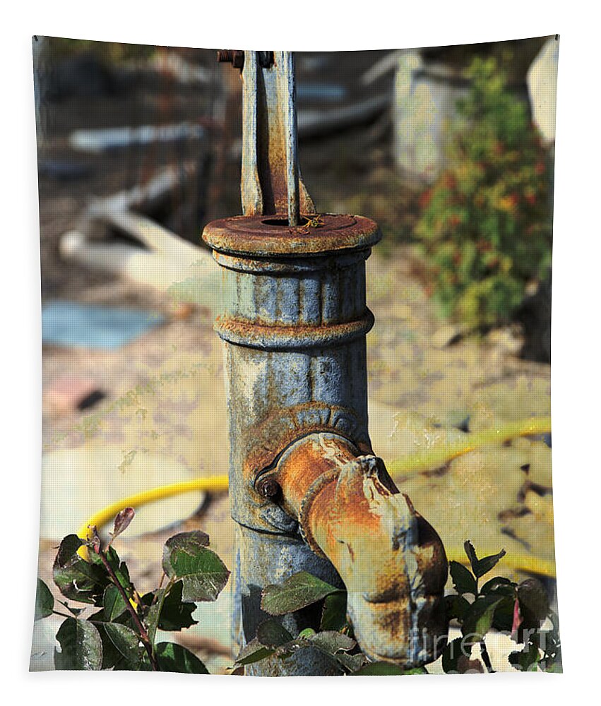Garden Tapestry featuring the mixed media Old Pump in Garden by Kae Cheatham