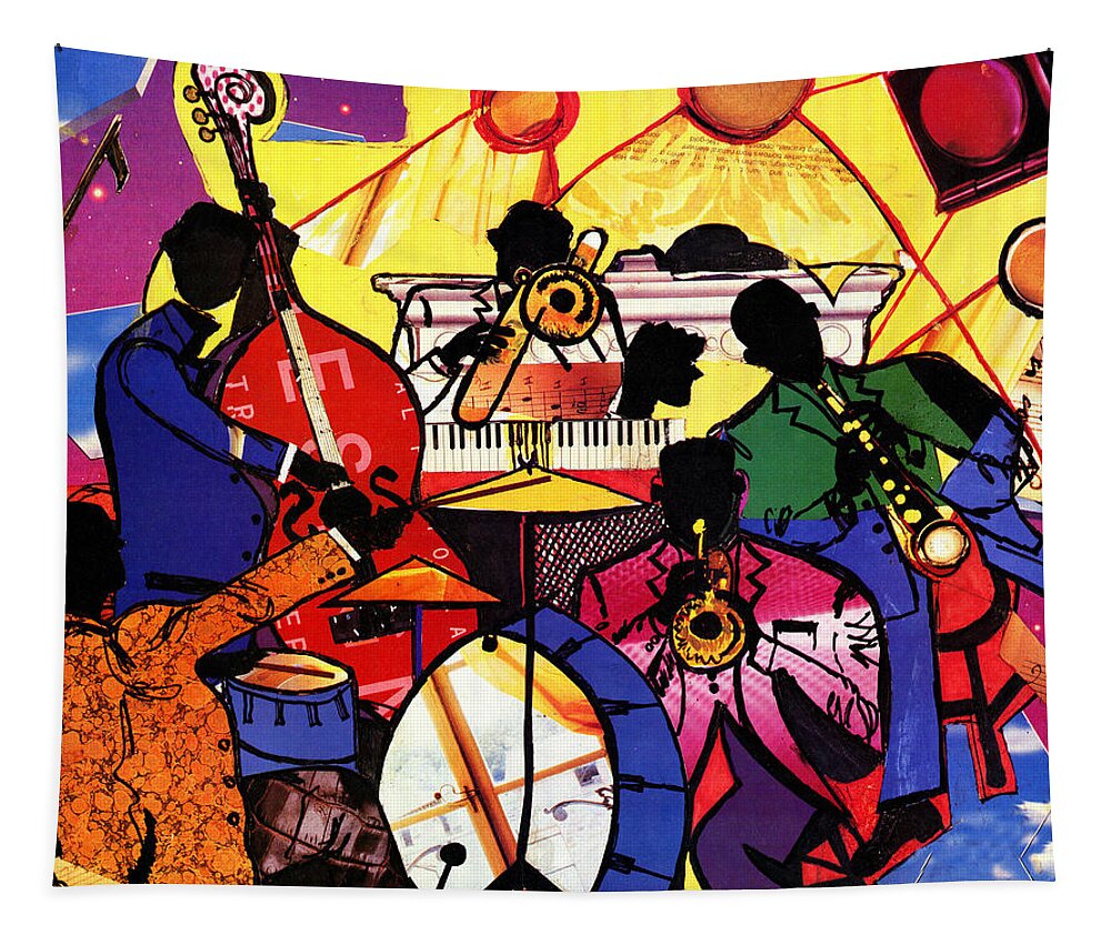 Everett Spruill Tapestry featuring the painting Old School Jazz by Everett Spruill