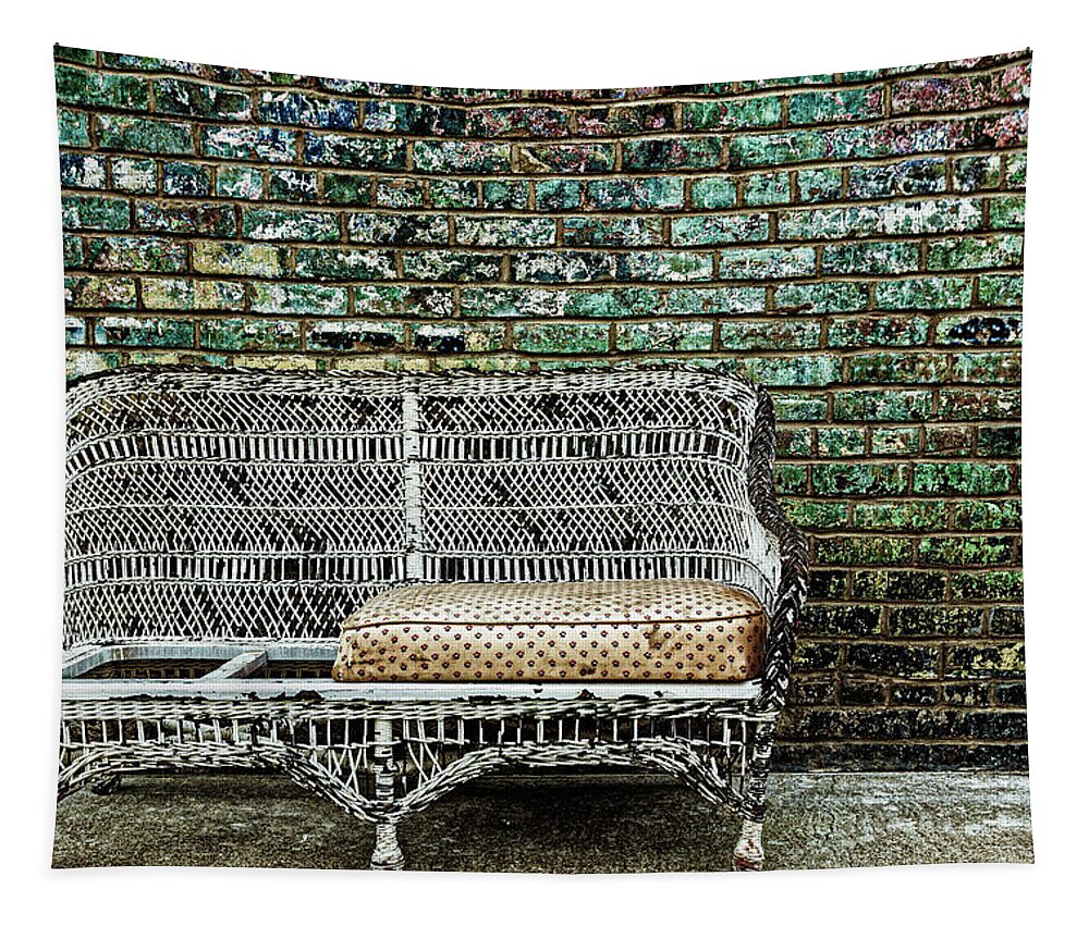 Settee Tapestry featuring the photograph Old Settee With One Cushion by Mike Schaffner