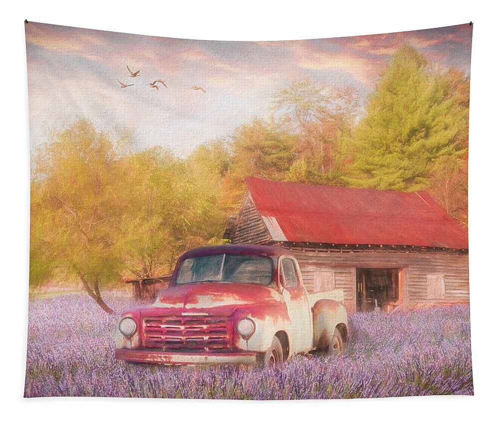 Barn Tapestry featuring the photograph Old Truck Wildflower Meadow Painting by Debra and Dave Vanderlaan