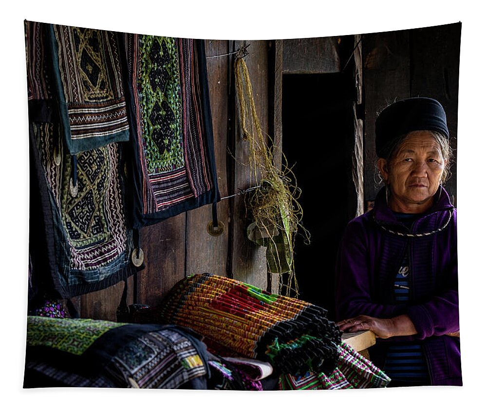 Black Tapestry featuring the photograph Old Vietnamese of Lao Chai by Arj Munoz